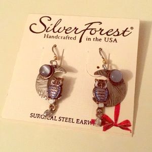Owl on moon earrings